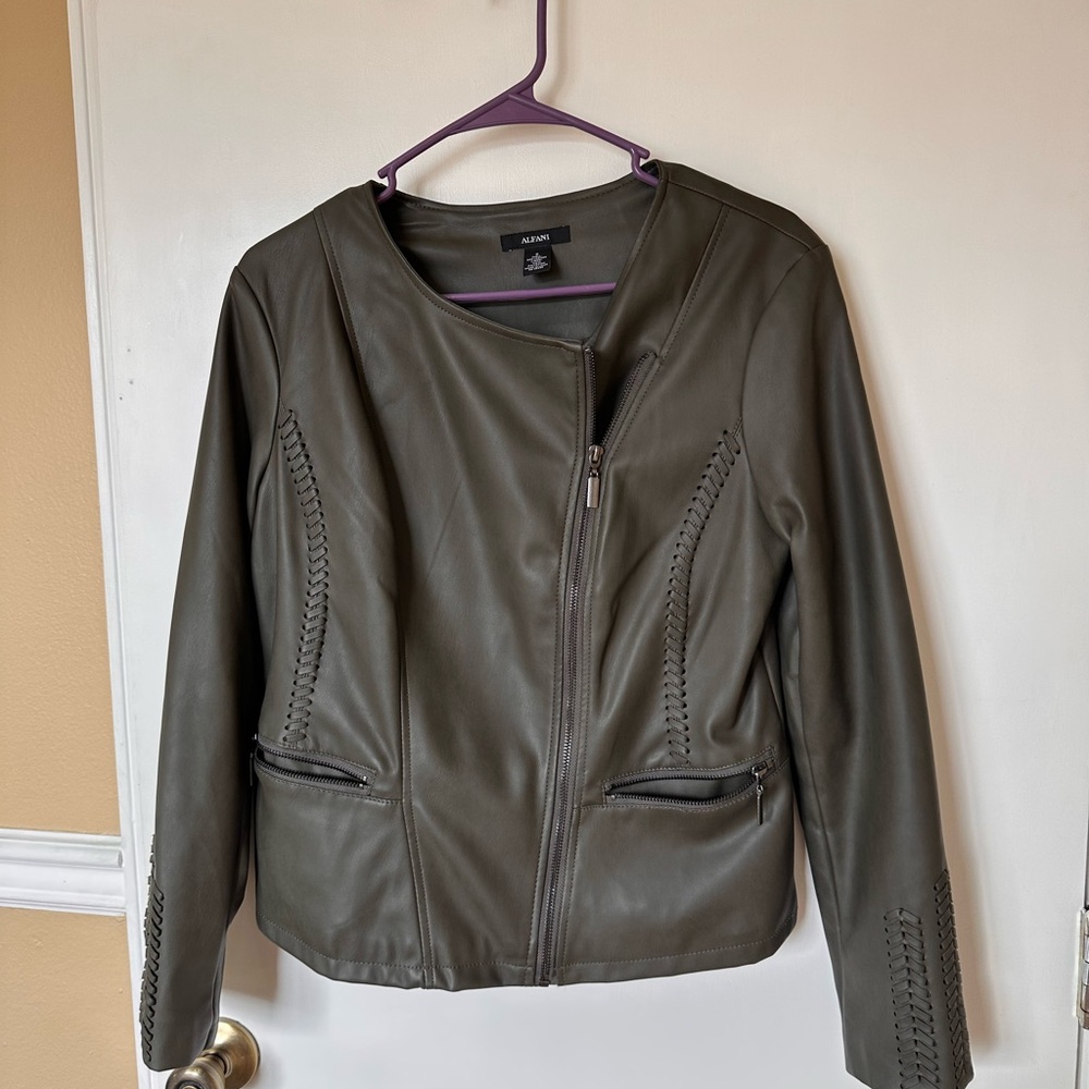 Alfani Green Leatherette Jacket with Asymmetrical Zipper